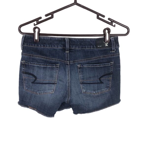 American Eagle Dark Wash Denim Shortie Shorts Size 2 Super Stretch Raw Hem - Picture 2 of 5